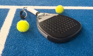 padel tennis racket sport court and balls.